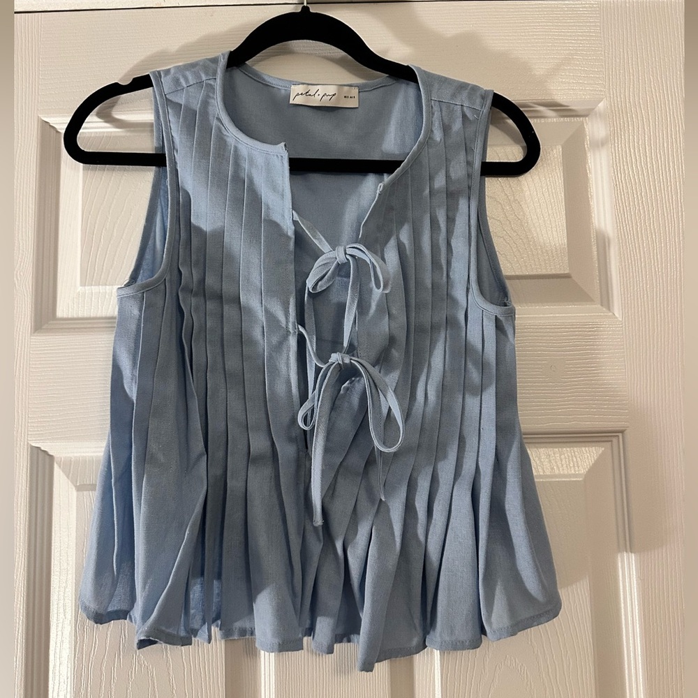 Petal & Pup Light Blue Pleated Blouse